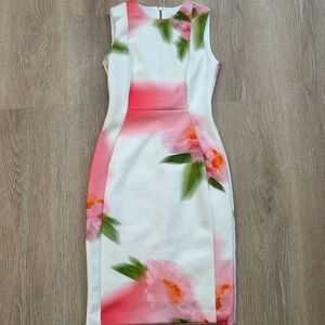 Calvin Klein Pink and White Floral Midi Dress